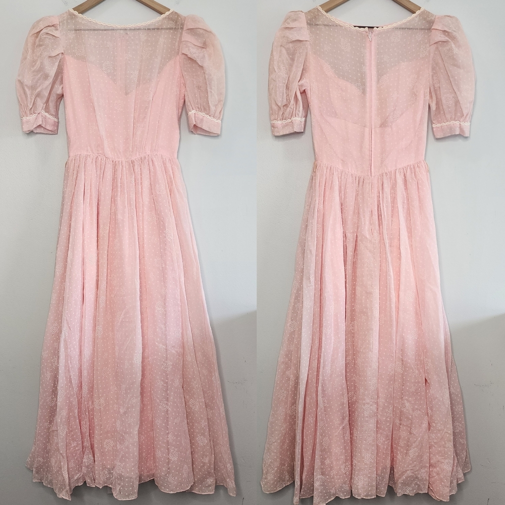 Vintage 80s Pink Puff Sleeve Prom Dress